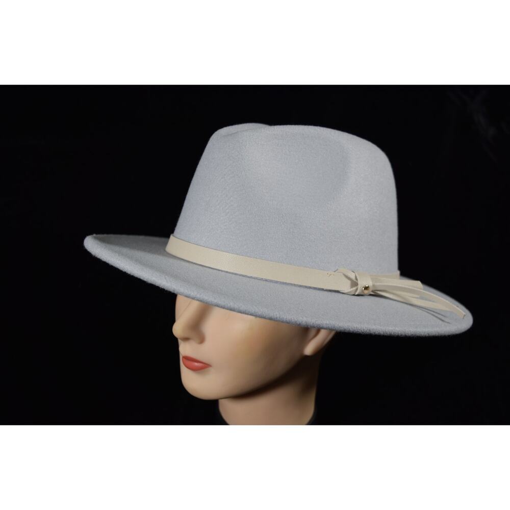 Marcus Adler Pale Grey Felt Womens' Bucket Western Hat Faux Leather Brown Band